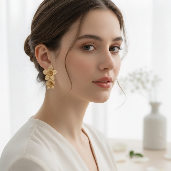 🆕️ Luxury Golden Flower Statement Earrings 🌸 Vintage Style Elegant Studs 🌟 - Picture 3 of 13